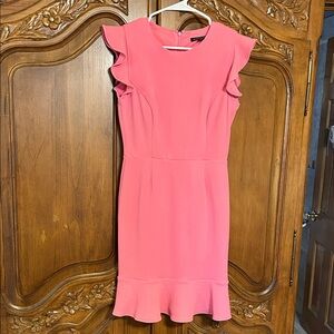 BOSTON PROPER Vibrant Pink Ruffle Dress WORN ONLY ONCE. EXCELLENT SIZE 0